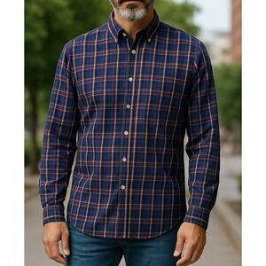 Peter Millar Mens Shirt Multicolor L Button Down Collar Long Sleeve Pocket Plaid